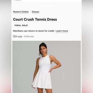 Lululemon court crush tennis dress